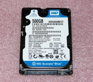 500GB Western Digital WD5000BEVT-22A0RT0 Festplatte 5400rpm SATA HDD 6,3cm/2,5" - Bild 1 von 3