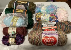 Vintage LOT 11 Skeins Mixed Red Heart, Lion Brand, Bernat, Yarn Bee, Lazy Daisy - Picture 1 of 20
