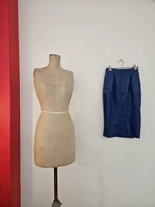 Vintage 80s Leather Pencil Skirt Blue Size XS-S Waist 30cm - Bild 1 von 12