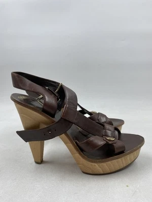 Christian Dior Brown Leather Wood Buckle Sandal Heel W 6 - Image 1 of 4