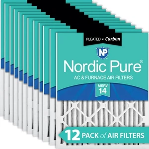 Nordic Pure 16x20x2 Pleated Air Filters MERV 14 Plus Carbon 12 Pack - Picture 1 of 7