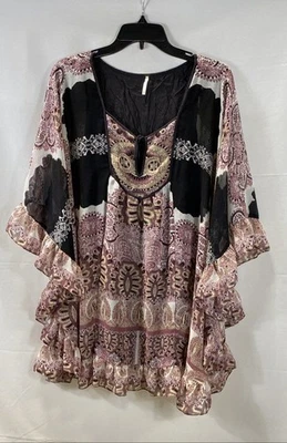 Túnica Free People roxa paisley babado transparente boho feminina tamanho XS - Imagem 1 de 4