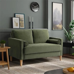 Pemberly Row Contemporary Loveseat in Olive Fabric Upholstery - Picture 1 of 6