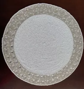 Beaded Placemats Chargers 15" LOT OF 4 Silver And Pearl - Picture 1 of 9