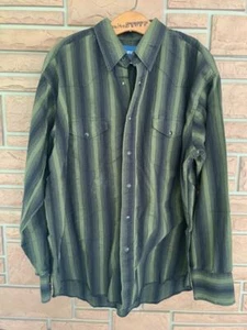 WRANGLER Long Sleeve Western Shirt L? Snap Pearl Buttons green / black plaid - Picture 1 of 5