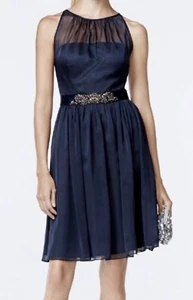 ADRIANNA PAPELL Embellished Chiffon Halter Blue Cocktail Dress NEW Womens Sz 12 - Picture 1 of 7