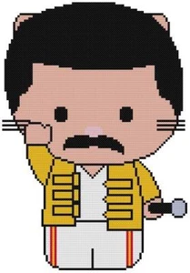 CROSS STITCH+ CRAFT PATTERN Queen Band Freddie Mercury Rock Roll Hello Kitty - Picture 1 of 14