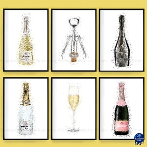 Champagne Bottle Prints Splatter Art Poster Bar Decor, Lanson, Ace, A5 A4 A3 - Picture 1 of 7