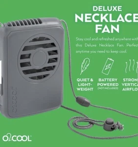 O2COOL Battery Powered 4” Personal Fan Hands Free, Lanyard Cools Necklace Gray - Picture 1 of 4