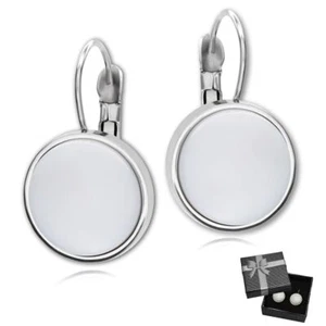 schöne Keramik Ohrringe weiß schlicht elegant Ohrhänger Edelstahl für Damen rund - Bild 1 von 4