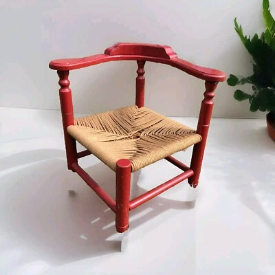 Antique Childs Red Corner Chair 18” 9” 13.5” Home Decor Child Doll Plant - Image 1 of 4