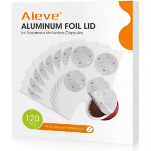 Aieve 120 Stück Aluminiumfolie Dichtungen Deckel für wiederverwendbare Nespresso Pods Vertuo kompatibel - Bild 1 von 11