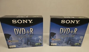 2 Sony DVD-R 10 Pack Discs With Cases 120 min 4.7 GB Blank New Sealed Blank DVD - Afbeelding 1 van 2