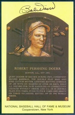 020, Original Autograph of Bobby Doerr (3), HOF Plaque Postcard, Boston Red Sox - Image 1 of 3