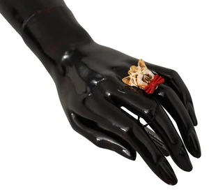 DOLCE & GABBANA Ring Gold Brass Resin Beige Dog Pet Accessory EU54 /US7 /M $360 - Picture 1 of 7
