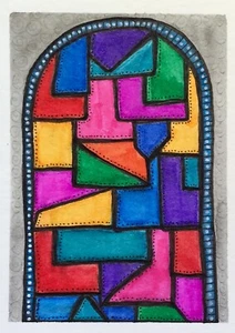SEArts Kaleidoskop Fenster ORIGINAL Aquarell Buntglas Kirche Künstlerkarte - Bild 1 von 3