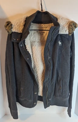 ABERCROMBIE & FITCH Sherpa Lined Full Zip Hoodie Youth Boys Girls Size L - Image 1 of 4