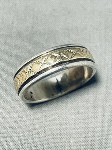 MAGNIFICENT VINTAGE NAVAJO STERLING SILVER AND 14K GOLD RING SIGNED BRUCE MORGAN - Picture 1 of 9