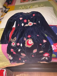 Oilily Velvet Navy Blue Dress Girl’s Fully lined applique Size 12 Gorgeous!! - Picture 1 of 10