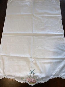 Vintage Embroidered  PILLOW CASE Flower Basket 31"x21.5” - Picture 1 of 6