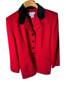 Vtg Chaus Wool Blazer Jacket Women Sz 10 Red Black Collar Buttons Military READ - Picture 1 of 13