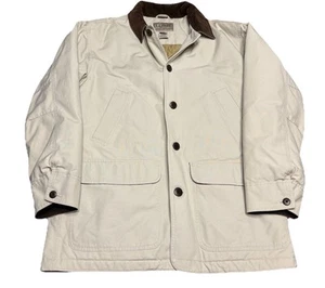 VTG LL Bean Coat Mens M Beige Chore Barn Jacket Canvas Corduroy 90s - Picture 1 of 4