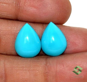 Certified Natural Sleeping Beauty Turquoise Pear Cabochon Pair 16x12 mm Gemstone - Picture 1 of 7