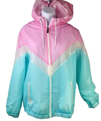 Члены только цвет блок дождя пальто куртка ветровка синий розовый толстовка с капюшоном ретро - Изображение 1 из 4