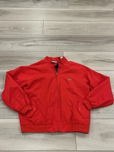 VINTAGE Izod Lacoste Men's Plaid Lined Alligator Harrington Zip Jacket Large Red - Picture 1 of 9