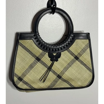 Etienne Aigner Woven Purse ~Butterfly Accent~Faux Black Leather~Vintage Y2K  - Image 1 of 4