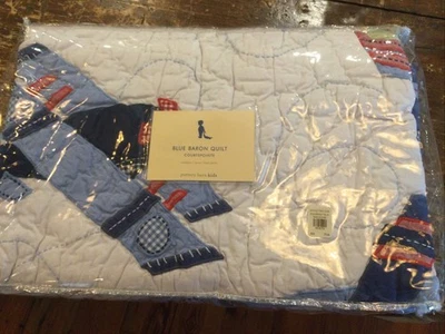 NIP Vintage Pottery Barn Kids Airplanes Green Crib Quilt 36x50 - Image 1 of 2