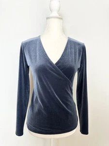 J. Crew Mercantile Damen Samt Wickel Top Größe XS Blau V-Ausschnitt Langarm - Bild 1 von 11