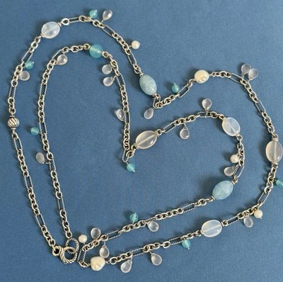 RARO David YURMAN Colar de Prata Esterlina Pérola Multi Pedra/79 Gr - Imagem 1 de 4