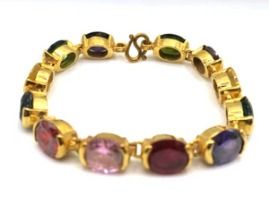 Vintage 18K vergoldet mehrfarbig Edelstein Armband Glücksbringer Schmuck 8" - Bild 1 von 11