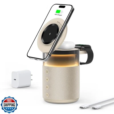 5-in-1 Wireless Charging Station with Bluetooth Speaker,Magnetic Charger with - Image 1 of 4