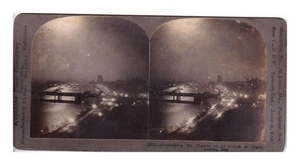 LONDON Night Lights Thames River BRIDGE Street ENGLAND antique PHOTO Stereoview - Foto 1 di 2