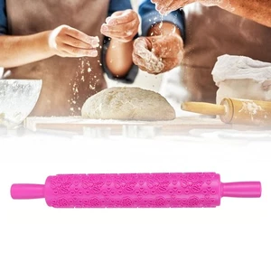 (Rose)Fondant Rolling Pin Plastic Embossed Roller For Cookies Biscuits - Picture 1 of 12