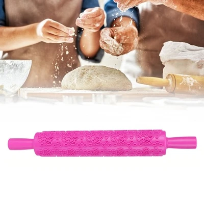 (Rose)Fondant Rolling Pin Plastic Embossed Roller For Cookies Biscuits - Image 1 of 4