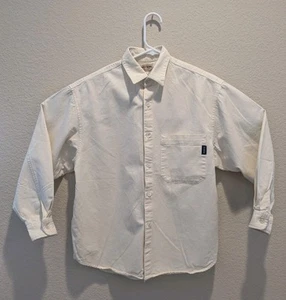 VTG 90s Guess Jeans Twill Shirt Mens Ivory LS Cotton Button Up - S Read! - Picture 1 of 12
