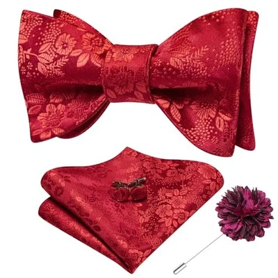 Self Tie Bow Ties and Lapel Pin for Men Paisley Solid Mens Bowtie and Red Mix - Image 1 of 4