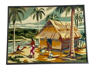 Vintage MCM Paint By Number Tahitian Island Palm Tree Scene PBN - Picture 1 of 1
