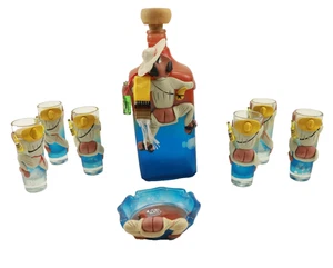 Vintage Craft TEQUILA DECANTER Colorful Shot Glass & Ashtray Jalisco Mexico - Picture 1 of 7