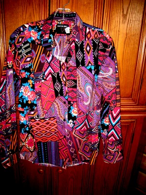 Camisa De Colección Serie Frontier Multicolor Azteca Oeste Suroeste Rodeo Nativo Hombres M Foto 1 de 4