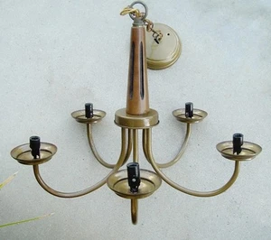 1960s Quoizel Chandelier Fixture Dark Bronze Finish Metal & Wood No Shades Parts - Picture 1 of 4