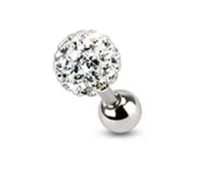 Cartilage/Tragus Ear Ferido Clear Gem 4mm Ball 16 Gauge 1/4" Steel * - Picture 1 of 4