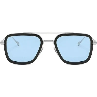 Gafas de sol cuadradas lentes azules marco plateado para hombre moda gafas de sol lentes clásicas Foto 1 de 4