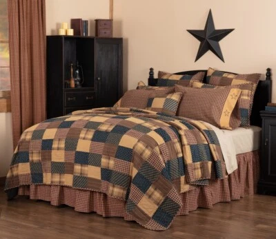 Hand Stitched Country Farmhouse Patchwork Quilt Red Blue Tan Patriotic Patch - Image 1 of 4