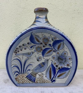 Large Rounded Tequila Jug Hand Painted in Mexico FLORERO HERRADURA GRANDE Blue - Picture 1 of 12