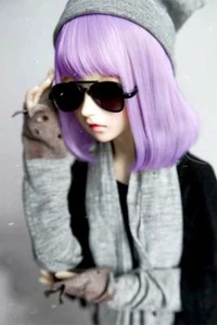 Peluca de muñeca 1/6 6-7" Bjd cabello realista púrpura claro bob lindo corto hulp-89 - Imagen 1 de 2