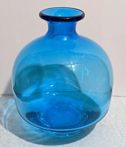 MCM Turquoise BLUE Art Glass Bottle Vase - BOHO Mid Century Decor Interior Piece - Picture 1 of 6